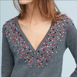 Anthropologie gray cardigan with colorful details